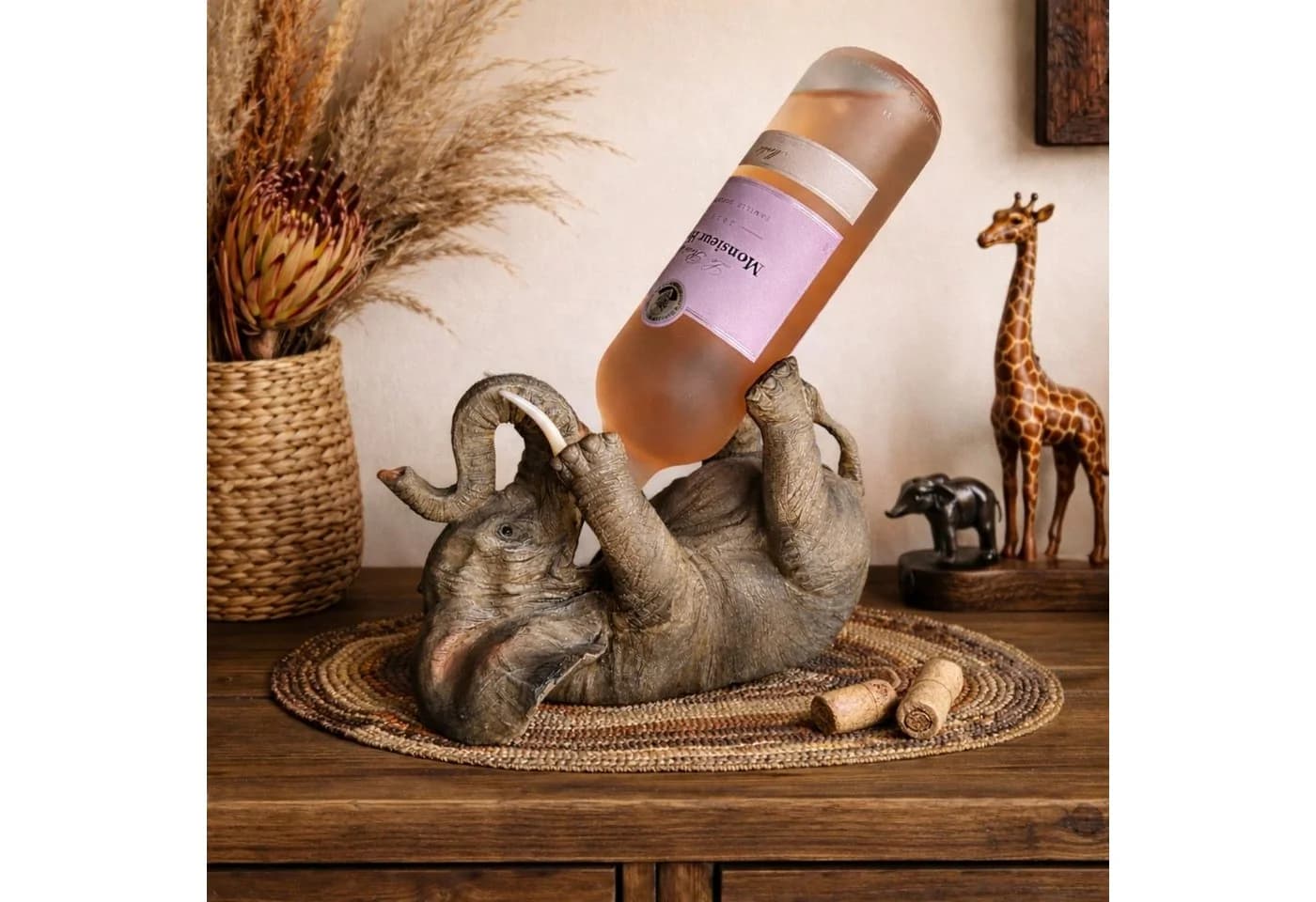 Online-Fuchs Weinflaschenhalter Elefant Beige Polyresin - Bild 2