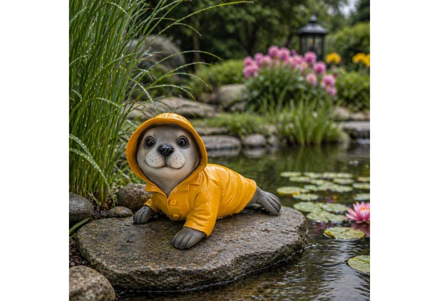 Online-Fuchs Seehund Gartenfigur Regenmantel Kunstharz 30 cm - Bild 2