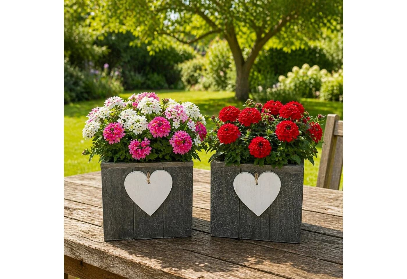 Online-Fuchs Blumentopf 2er Set Holz Herz Grau/Weiß - Bild 2