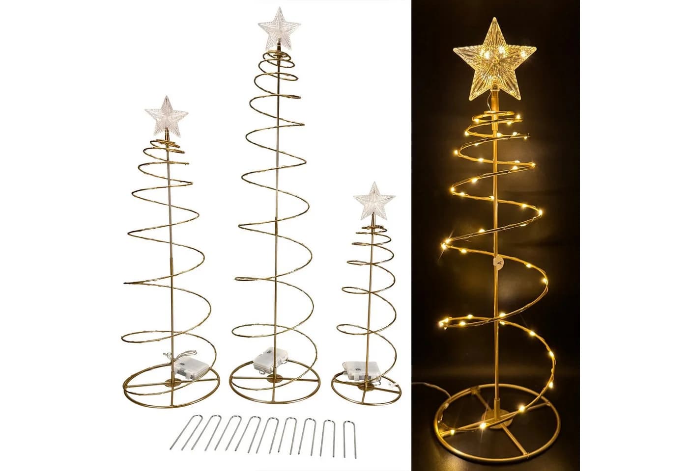 Online-Fuchs LED Baum 3er Set Warmweiß mit Timer