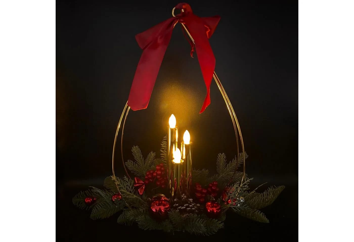 Online-Fuchs Dekokranz mit 3 LED-Kerzen & Timer - Gold/Rot