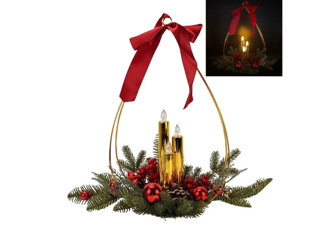 Online-Fuchs Dekokranz mit 3 LED-Kerzen & Timer - Gold/Rot - Bild 2