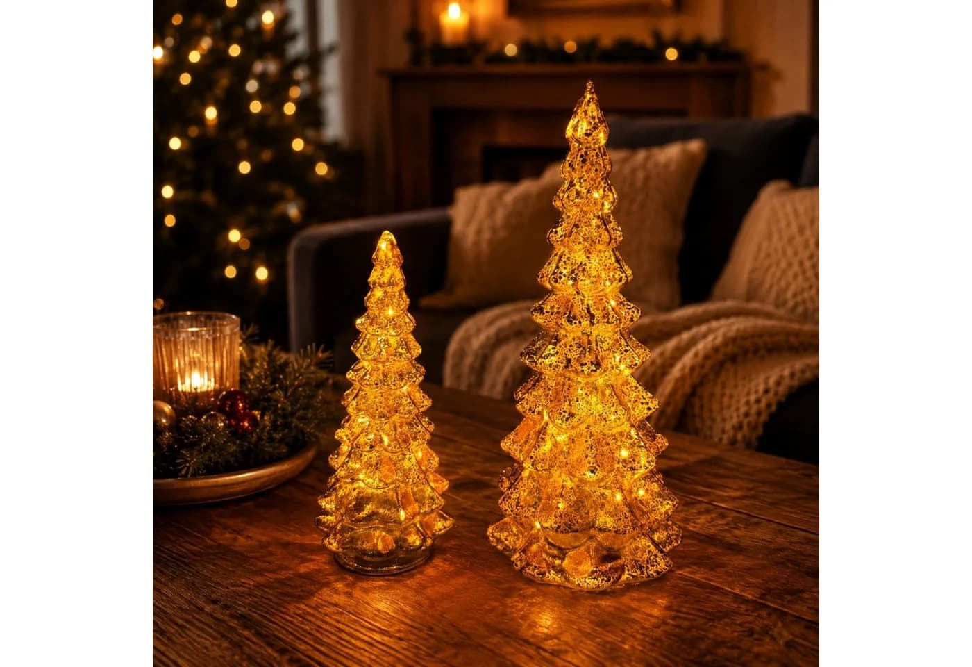 Online-Fuchs LED-Dekofigur Tannenbaum Set aus Glas mit Timer