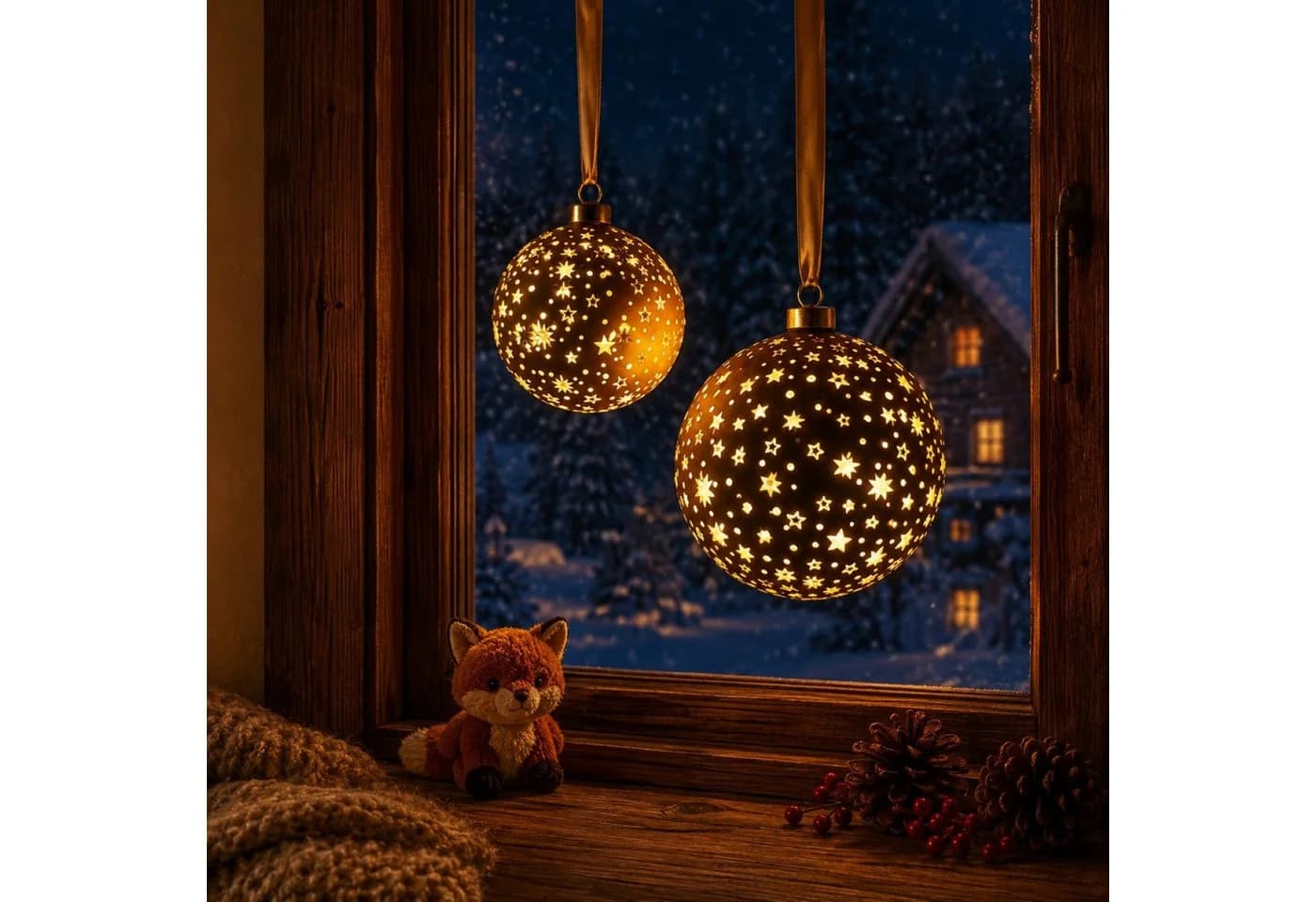 Online-Fuchs LED Weihnachtskugeln Gold Glas 2er Set - Bild 2
