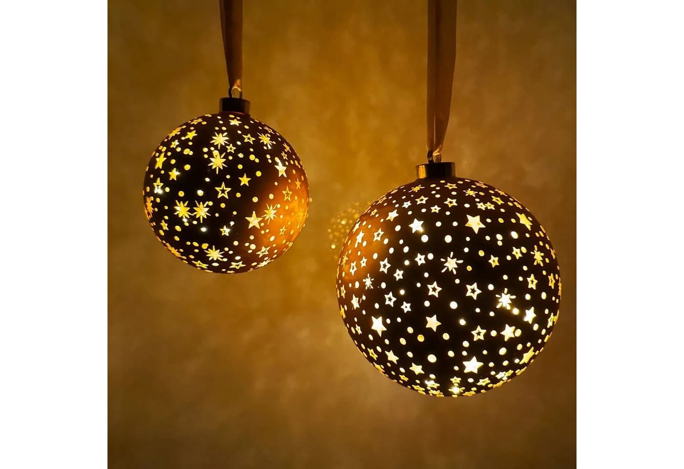 Online-Fuchs LED Weihnachtskugeln Gold Glas 2er Set - Bild 3