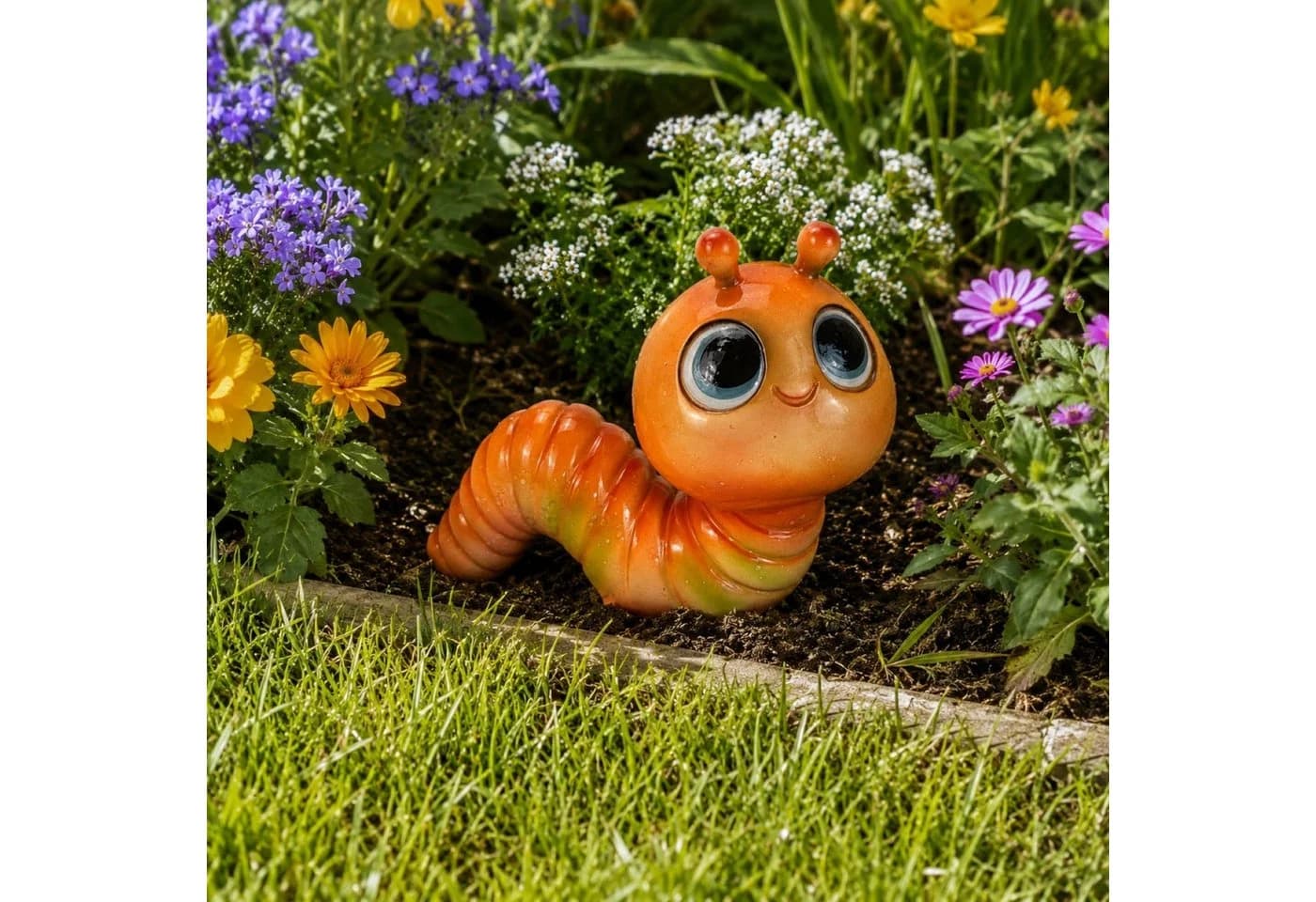 Online-Fuchs Gartenfigur Raupe Regenwurm Orange Grün Kunstharz - Bild 2