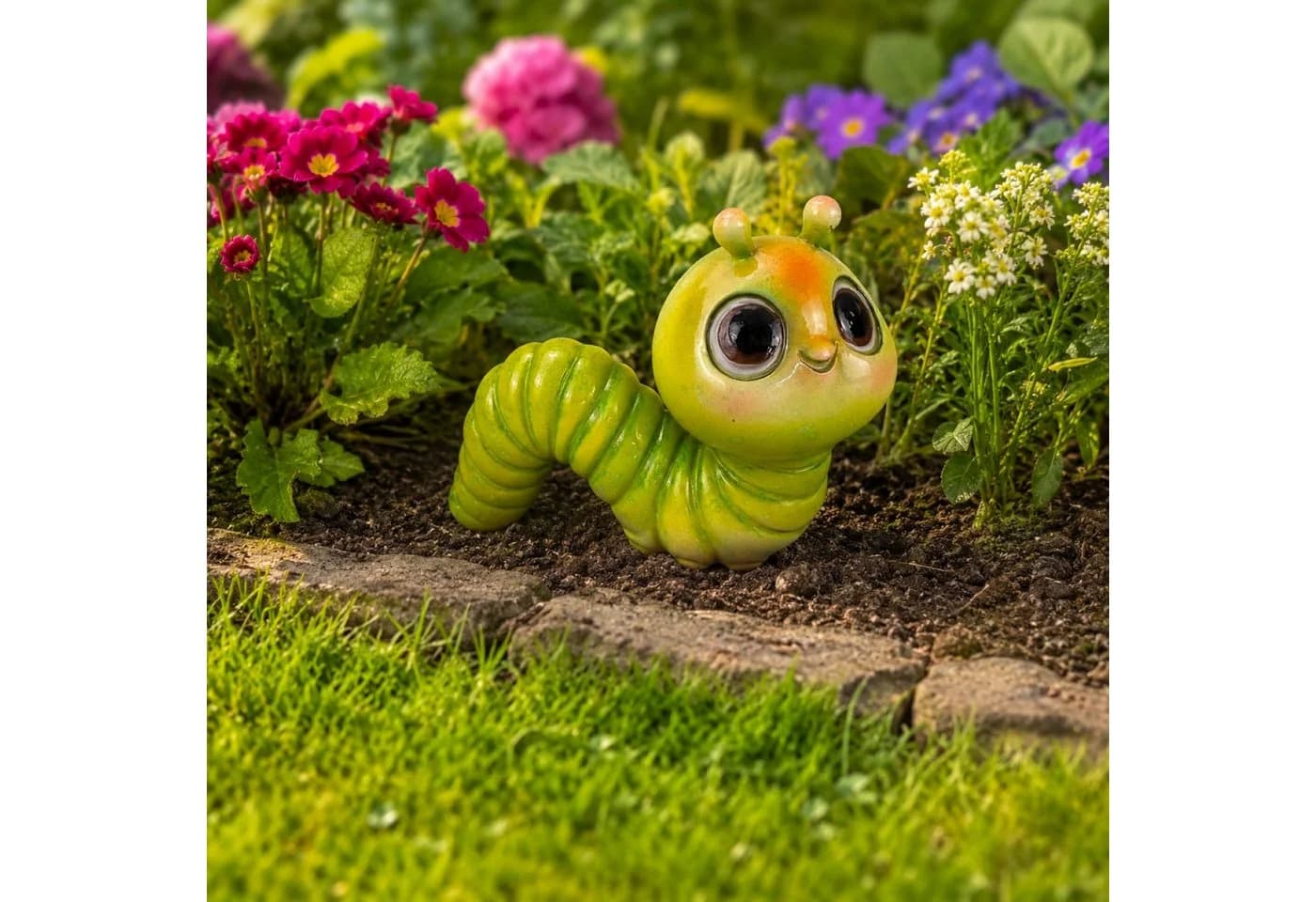 Online-Fuchs Gartenfigur Regenwurm Raupe Grün Orange Kunstharz - Bild 2
