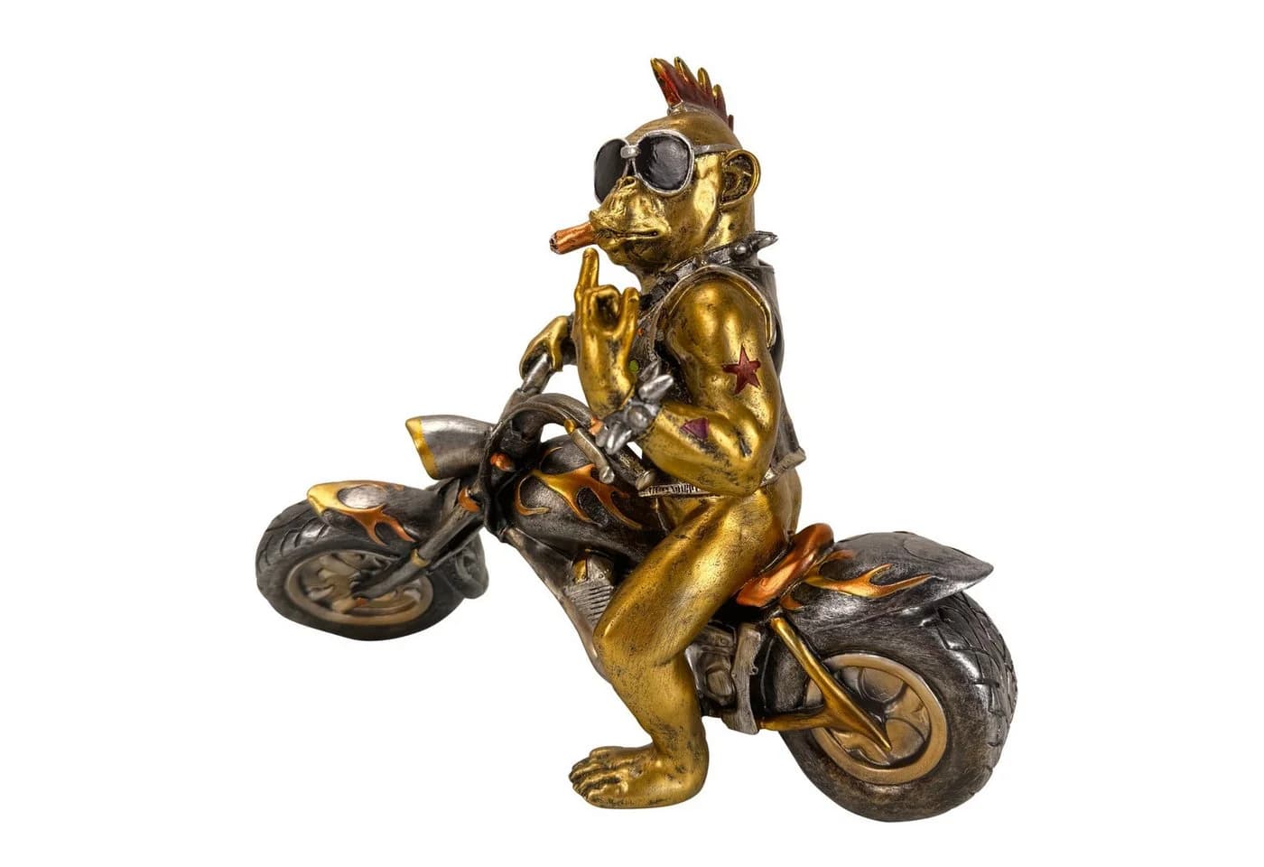 Online-Fuchs Dekofigur Rocker-Affe auf Motorrad Gold/Silber
