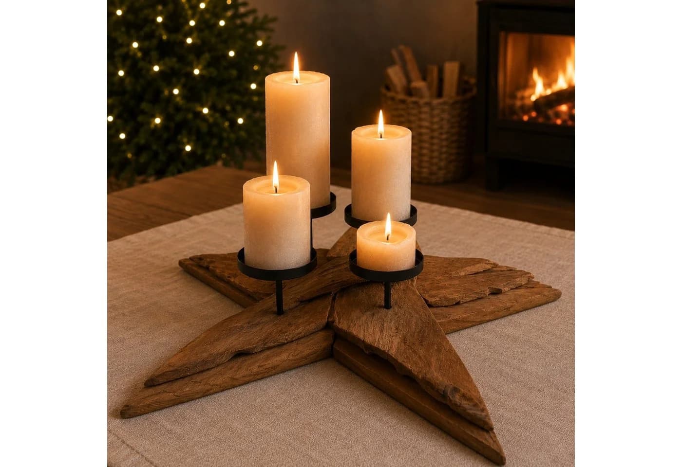 Fuchs Adventskranz STERN Treibholz mit Metallkerzenhaltern, 58 cm - Bild 2