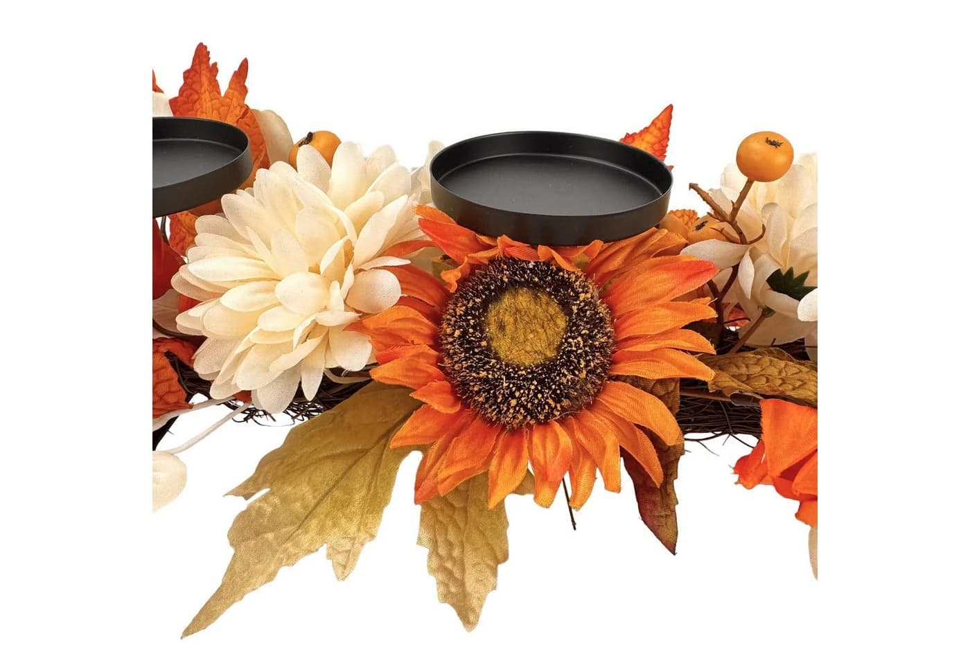 Online-Fuchs Kerzenständer Herbstdeko mit Sonnenblumen & Metallteller - Bild 3
