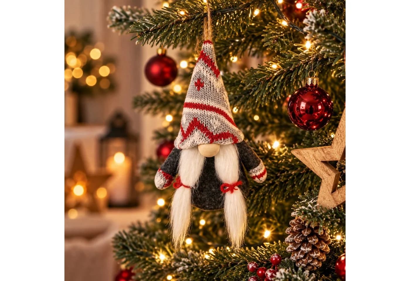 Online-Fuchs Weihnachtswichtel Dekofigur Rot Grau Weiss mit Mütze - Bild 3