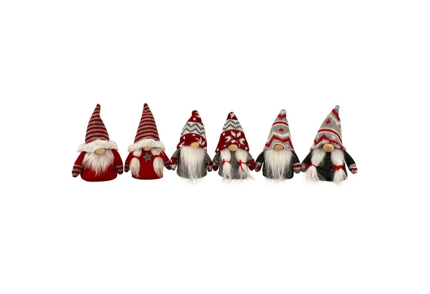 Online-Fuchs Weihnachtswichtel Set 6er Rot Grau Weiß Dekofigur mit Mütze