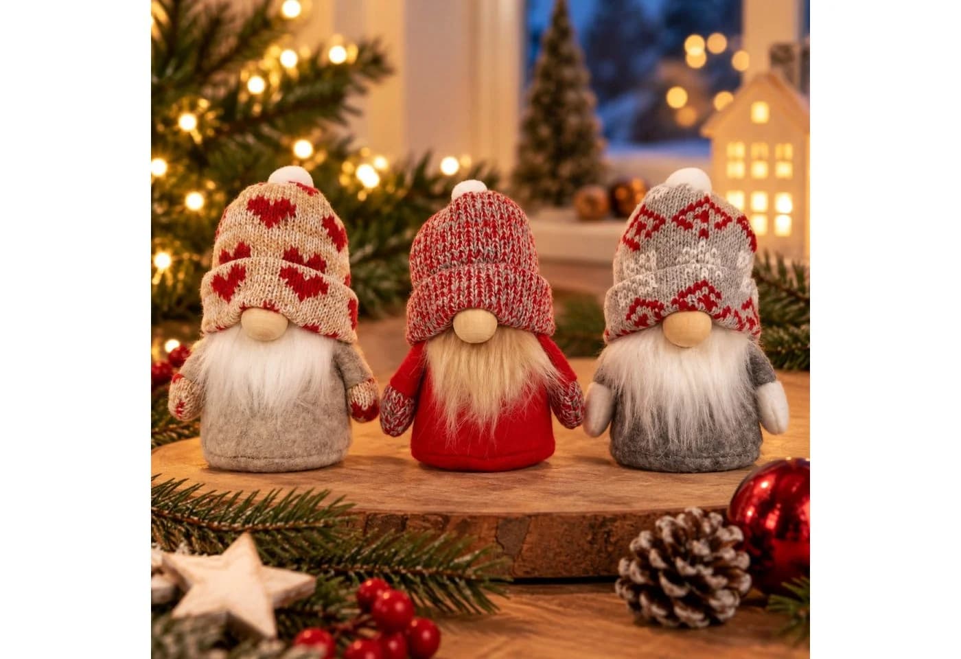 Online-Fuchs Dekofigur Weihnachtswichtel Rot Grau Weiß mit Juteschnur - Bild 2