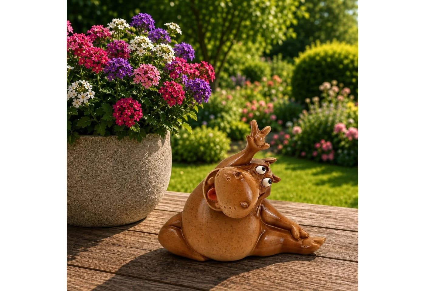 Online-Fuchs Gartenfigur Nilpferd Yoga Kunstharz - Bild 2