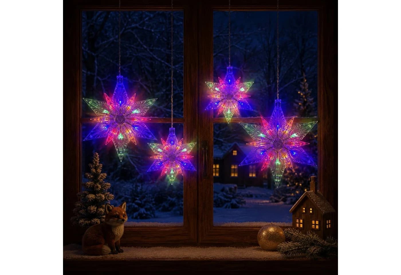 Online-Fuchs Fensterdekoration 4 Sterne LED Acrylglas Timer - Bild 2