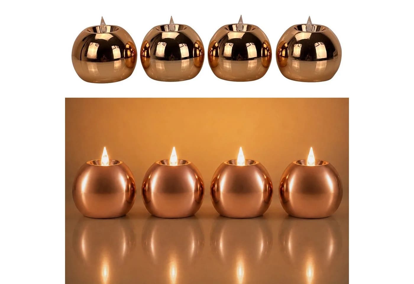 Online-Fuchs LED-Kerze 4er Set Kugelkerzen Timer Spiegeleffekt Roségold - Bild 2