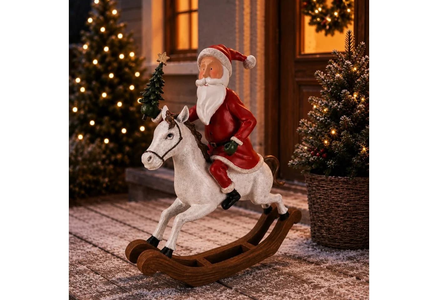 Online-Fuchs Dekofigur Weihnachtsmann auf Schaukelpferd Beige - Bild 2