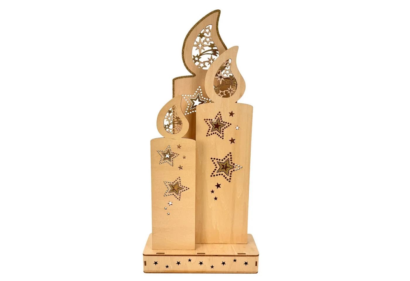 Online-Fuchs LED-Dekofigur 3 Kerzen Holz Beige/Gold Timer