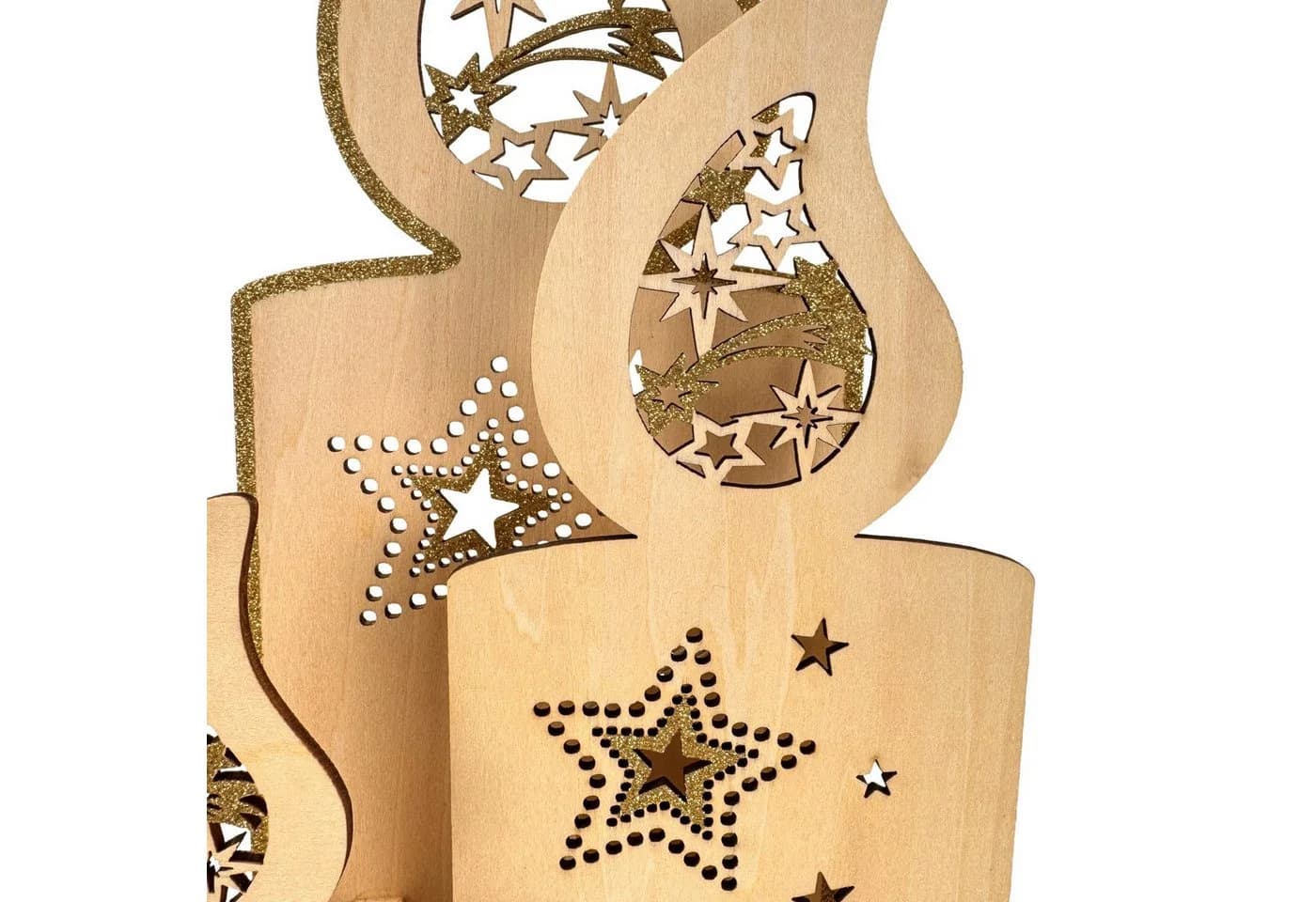 Online-Fuchs LED-Dekofigur 3 Kerzen Holz Beige/Gold Timer - Bild 3