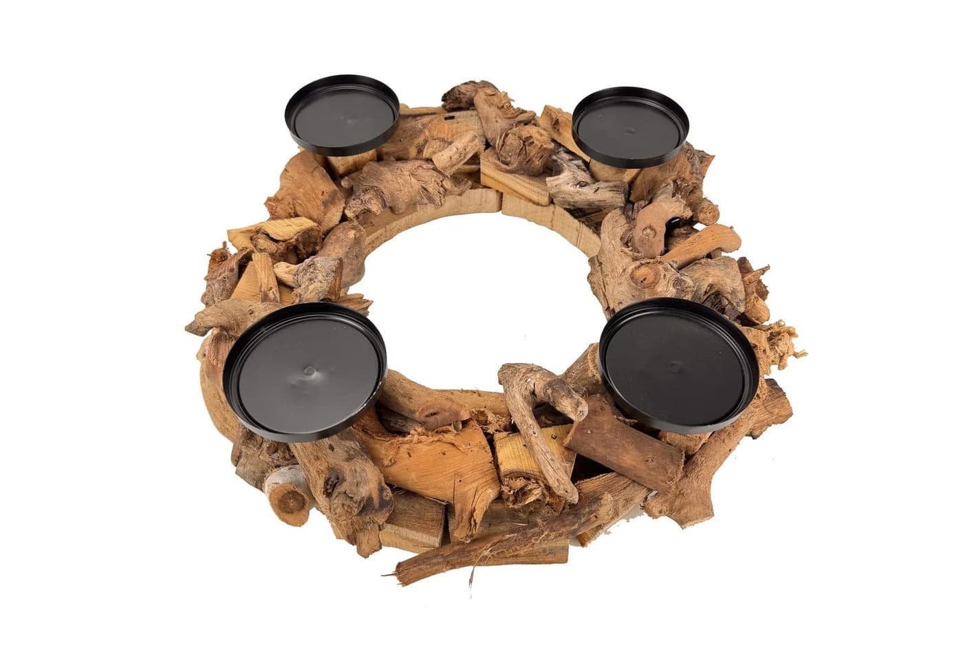 Online-Fuchs Adventskranz Treibholz Look mit Metall-Kerzenhaltern