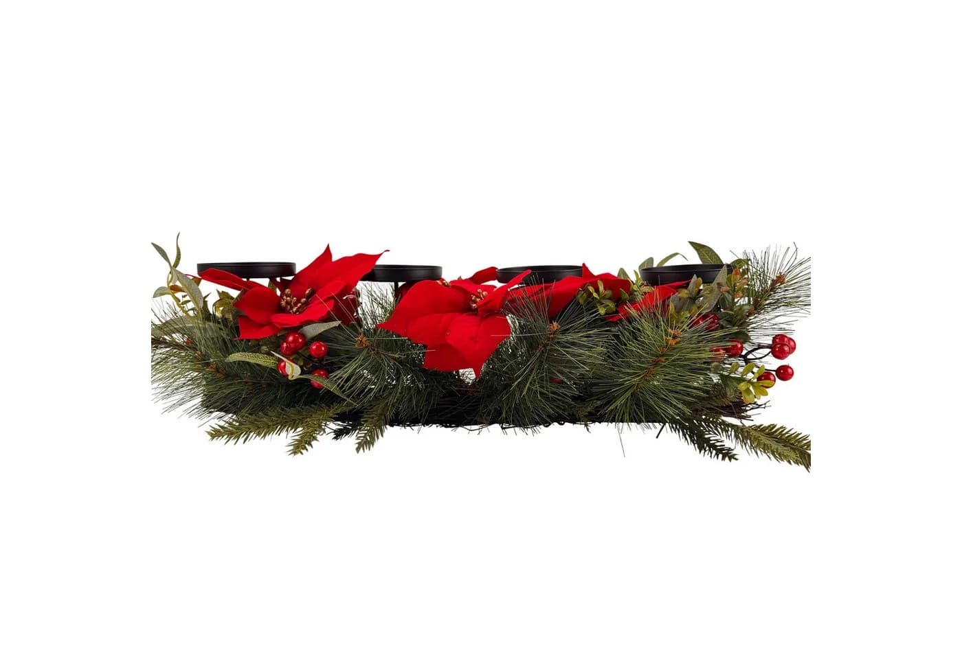 Online-Fuchs Adventskranz länglich mit Weihnachtssternen und Metall Haltern