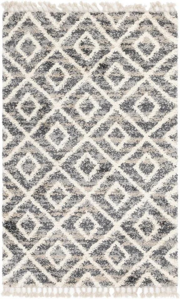 MyFlair Hochflor-Teppich Top Shag Grau/Elfenbein Rauten Design