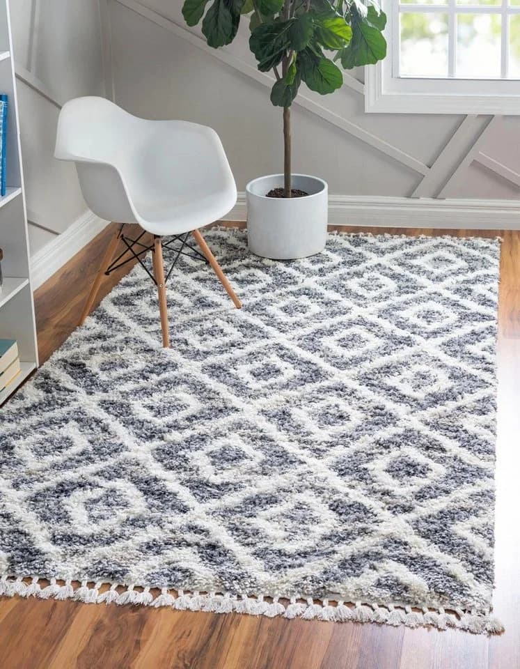 MyFlair Hochflor-Teppich Top Shag Grau/Elfenbein Rauten Design - Bild 2