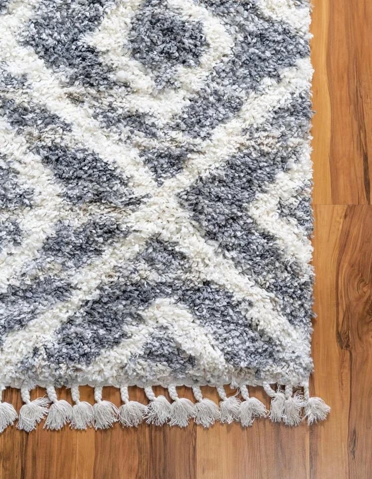 MyFlair Hochflor-Teppich Top Shag Grau/Elfenbein Rauten Design - Bild 3