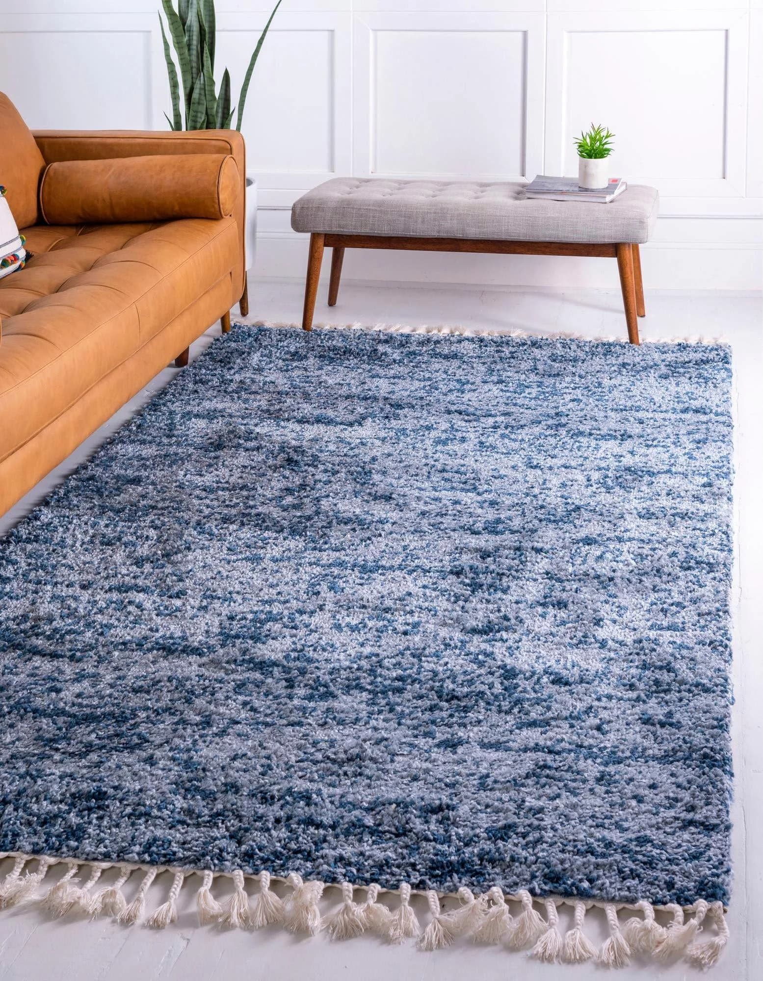 MyFlair Hochflor-Teppich Top Shag Blau Marineblau mit Fransen