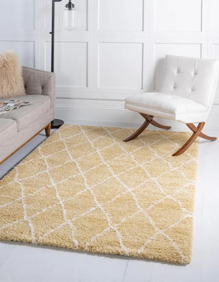 MyFlair Hochflor-Teppich Temara Shag Gelb/Elfenbein Rauten Design - Bild 2