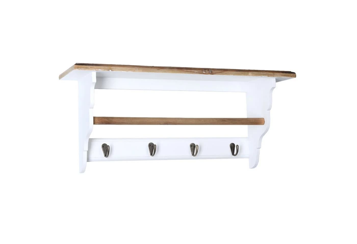 Home4Living Wandgarderobe Weiß Landhausstil mit 4 Haken und Ablage - Bild 2