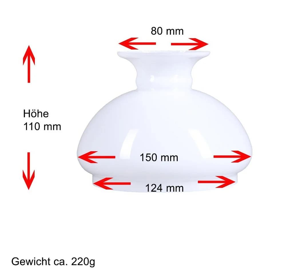 Home4Living Lampenschirm Petroleumglas Weiß Opalglas 150mm