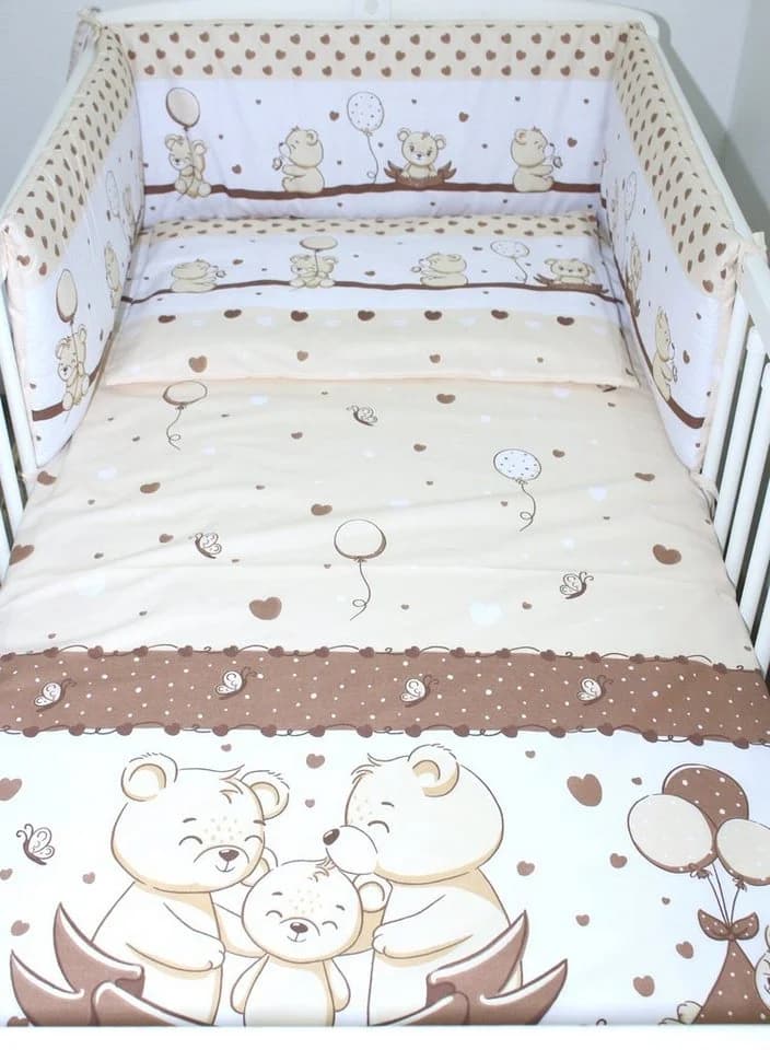 Primawela Babybettwäsche 6-teiliges Set mit Chiffon Himmel und Nestchen Braun