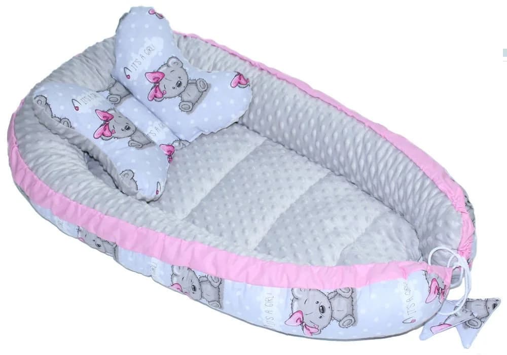 Primawela Bettnestchen Baby Minky Set Rosa mit Kissen und Decke