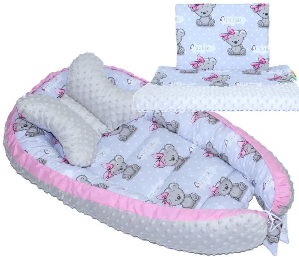 Primawela Bettnestchen Baby Minky Set Rosa mit Kissen und Decke - Bild 2