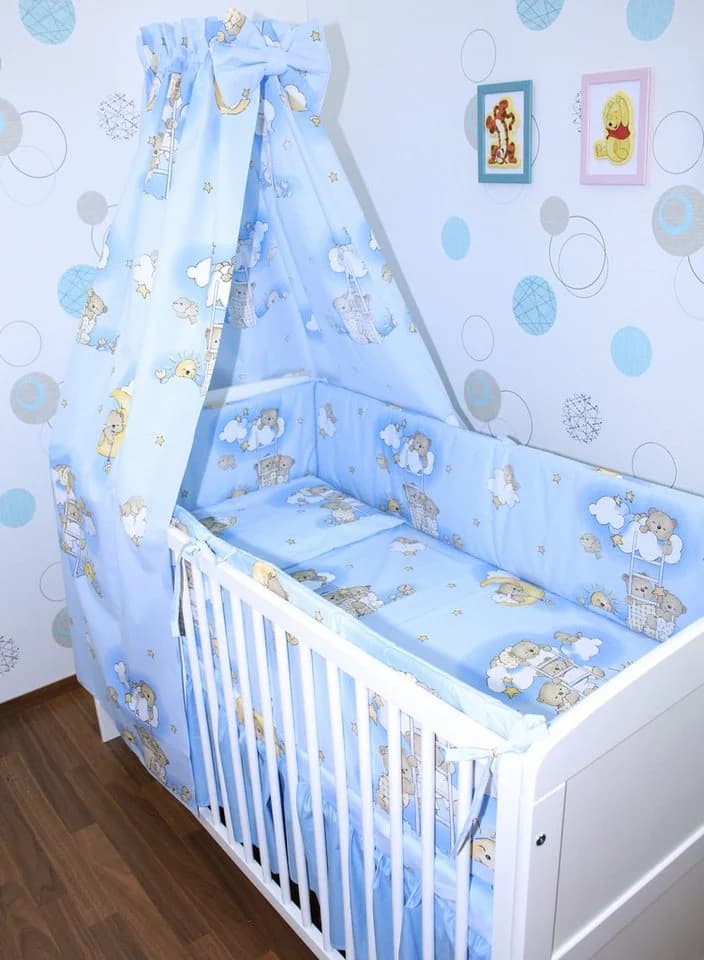 Primawela Babybettwäsche 6-teilig mit 420 cm Nestchen und Vollstoff-Himmel Blau - Bild 2