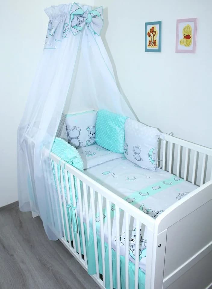 Primawela Babybettwäsche Set Minky 6-tlg. Himmelblau mit Nestchen & Himmel - Bild 2