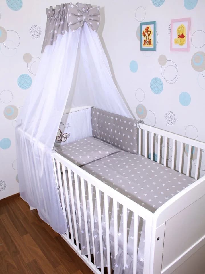 Primawela Babybettwäsche Set 6-tlg. mit Chiffonhimmel Grau - Bild 2