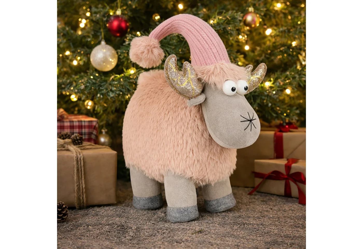 com-four Weihnachtsfigur Rentier Figur Grau Braun Rosa Schwarz Skandinavisch - Bild 2