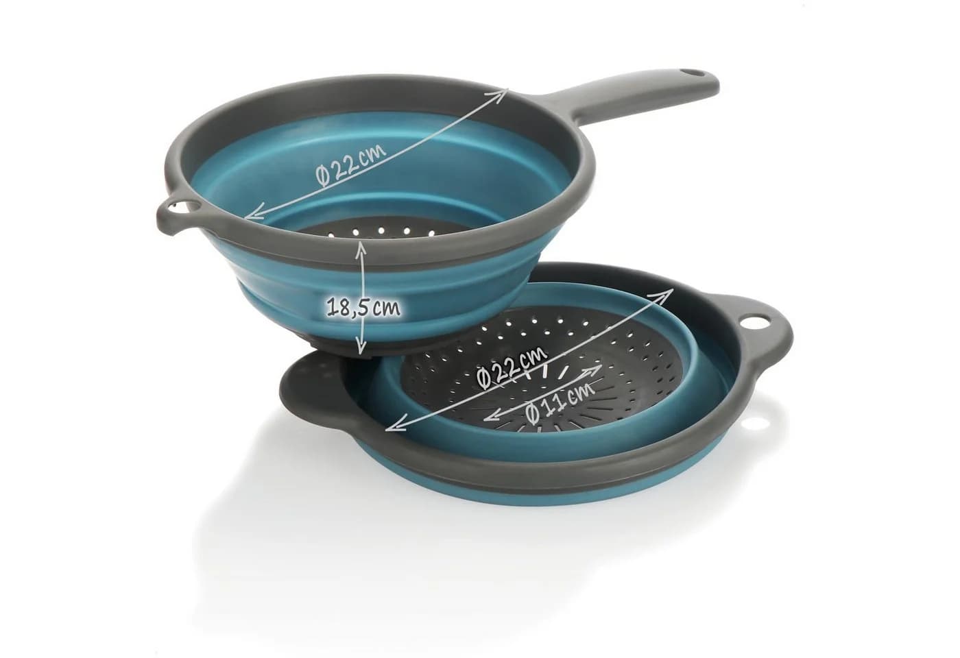 com-four Faltbares Küchensieb mit Stiel 22 cm blau/grau - Bild 5