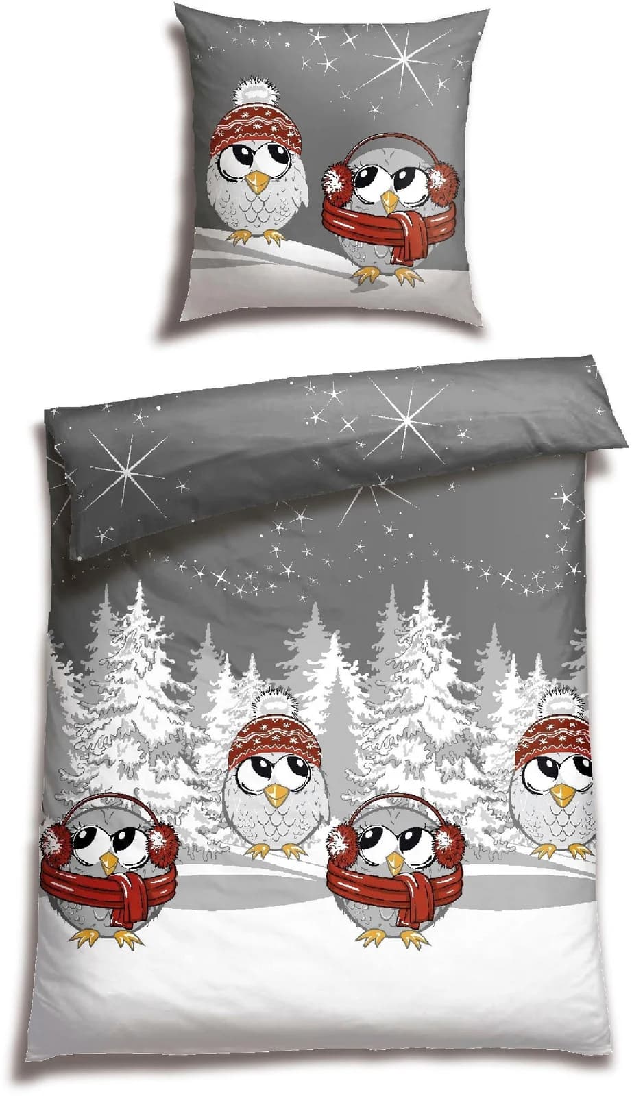 Schiesser Bettwäsche Olsona Grau Feinbiber Winter-Print Eulen