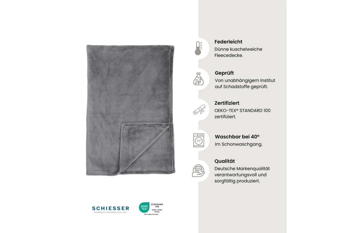 Schiesser Wohndecke Mia Kuscheldecke Dunkelgrau Polyester