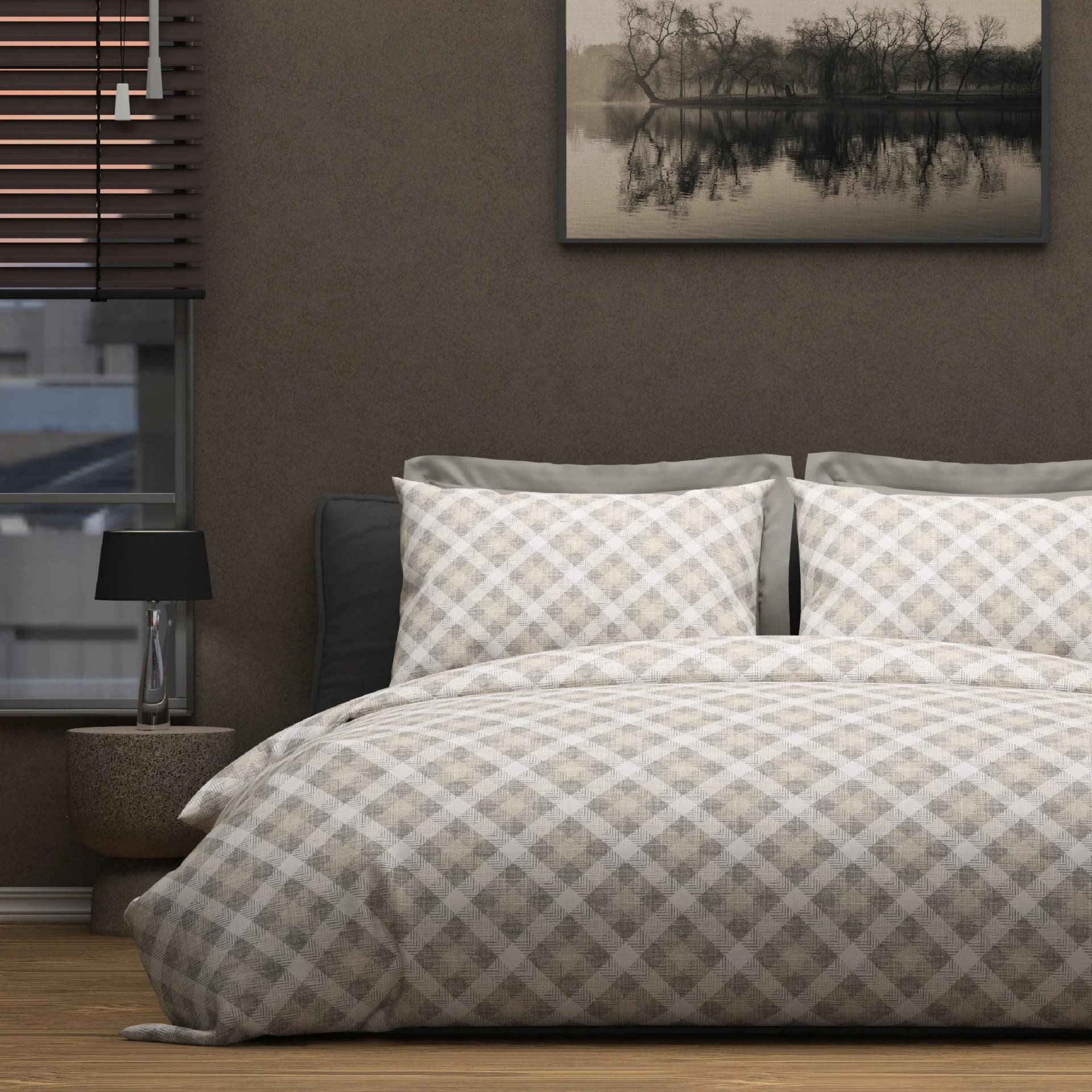 Schiesser Bettwäsche Set Grau Karo 135x200 cm Renforcé