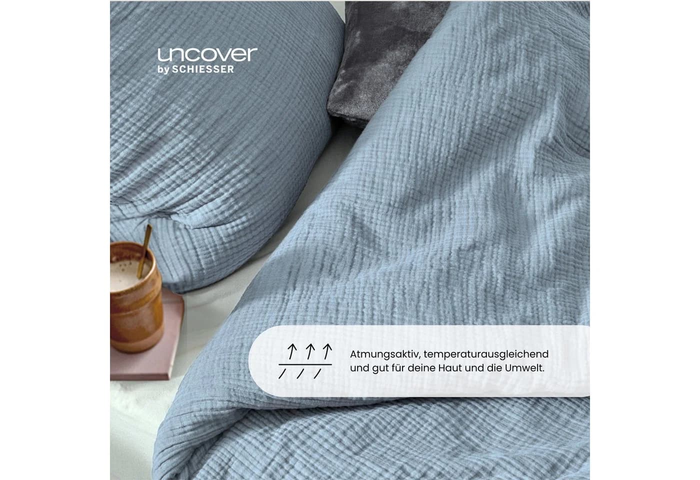 UNCOVER BY SCHIESSER Bettwäsche Lennox 2-tlg. Musselin Hellblau - Bild 4