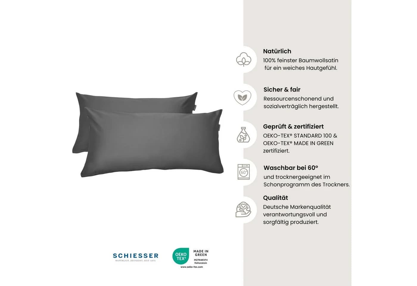 SCHIESSER Ella Premium Kissenhülle Baumwollsatin Dunkelgrau - Bild 3