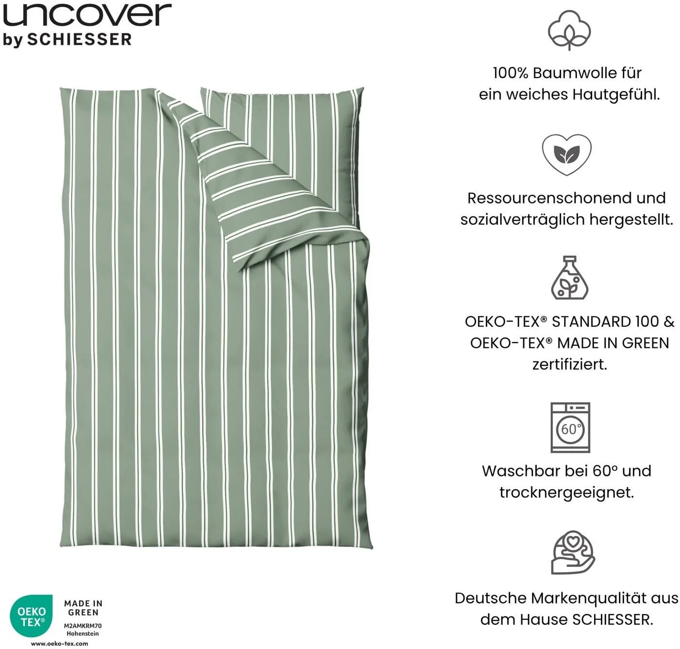 uncover by SCHIESSER Bettwäsche Colorado Streifen Grün 135x200cm - Bild 3