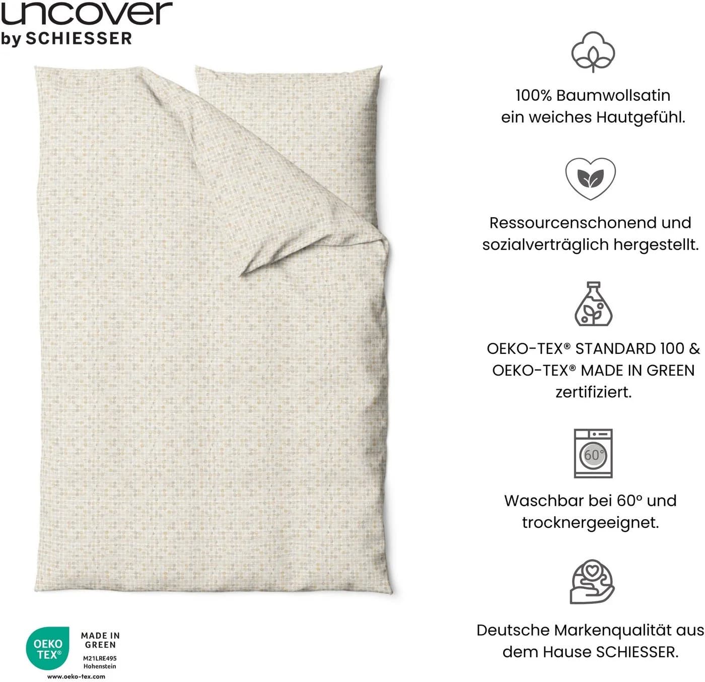 uncover by SCHIESSER Bettwäsche Set Beige Satin 135x200cm - Bild 3