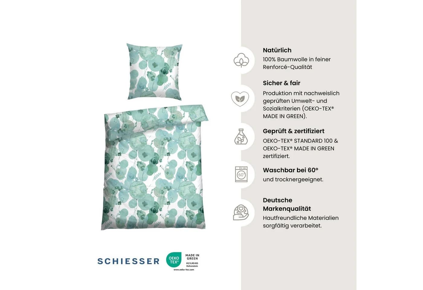 Schiesser Bettwäsche Mia Floral Mint 100% Baumwolle - Bild 3