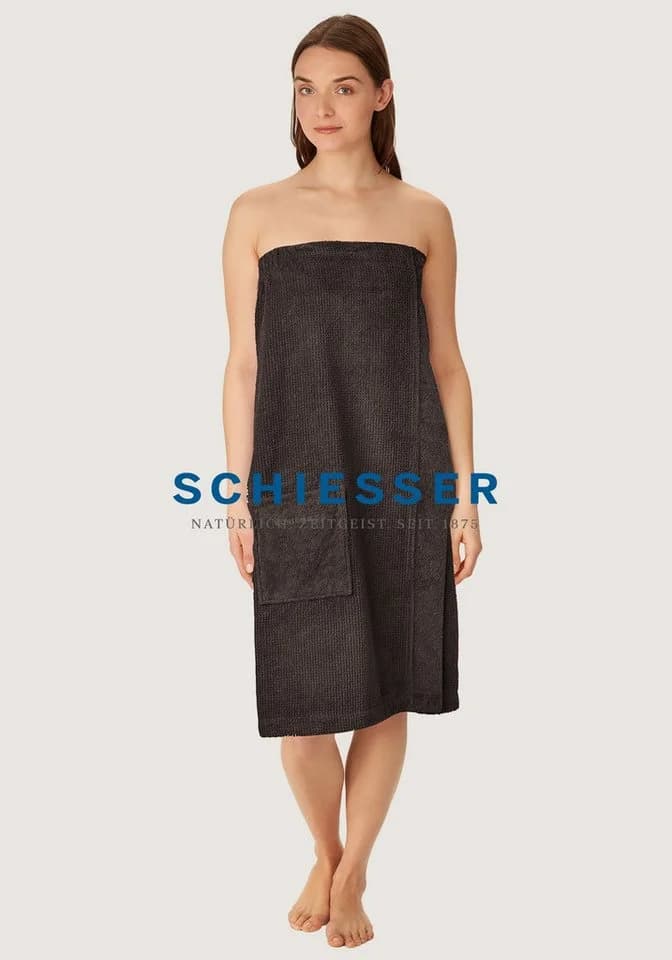 Schiesser Saunakilt Turin Damen Reiskornoptik Frottier Knöpfe Made in Green