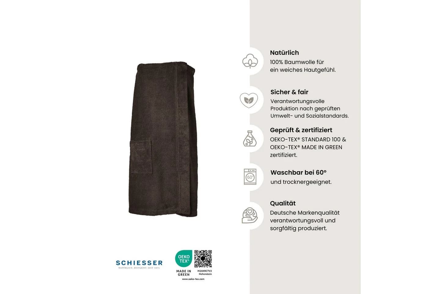 Schiesser Saunakilt Turin Damen Reiskornoptik Frottier Knöpfe Made in Green - Bild 3